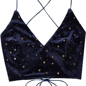 Midnight Velvet Star Crisscross Spaghetti Strap Crop Top